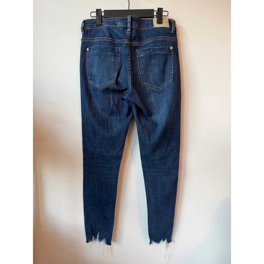 Zara Womens Skinny Jeans Dark Wash Frayed Raw Hem Blue Denim Size 6 28
